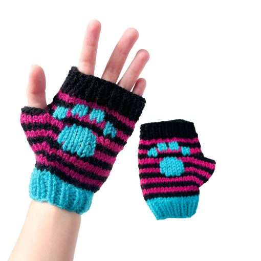 Black, Gatorade, & Mulberry Striped Paw Gloves *Large
