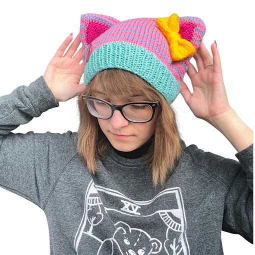 Alternative view of Pastel Demon Boy Band Striped Cat Beanie